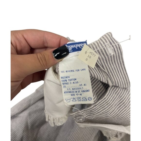 Vintage Polly Flinders Girls Dress Size 4T Gray Striped Smocked Puff Sleeve NWT - Picture 4 of 8